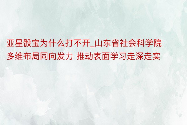 亚星骰宝为什么打不开_山东省社会科学院多维布局同向发力 推动表面学习走深走实