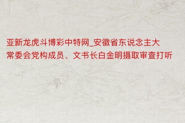 亚新龙虎斗博彩中特网_安徽省东说念主大常委会党构成员、文书长白金明摄取审查打听