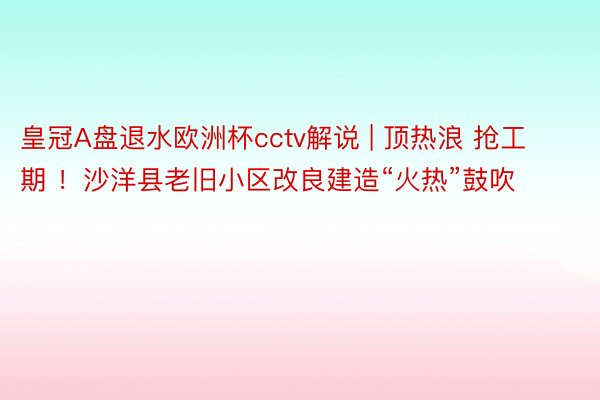 皇冠A盘退水欧洲杯cctv解说 | 顶热浪 抢工期 ！沙洋县老旧小区改良建造“火热”鼓吹