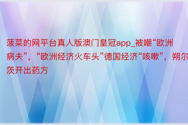 菠菜的网平台真人版澳门皇冠app_被嘲“欧洲病夫”，“欧洲经济火车头”德国经济“咳嗽”，朔尔茨开出药方