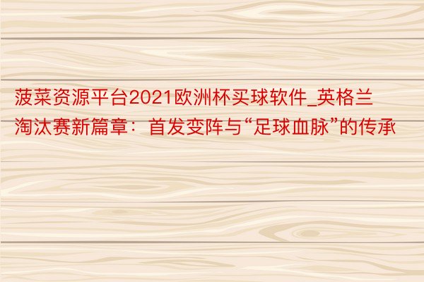 菠菜资源平台2021欧洲杯买球软件_英格兰淘汰赛新篇章：首发变阵与“足球血脉”的传承